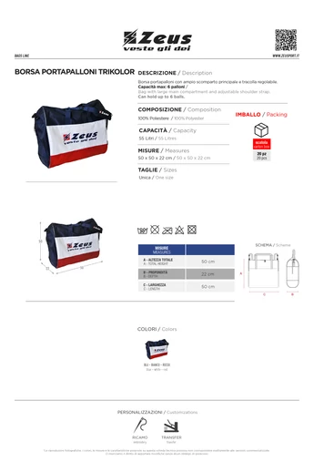 Borsa Portapalloni Trikolor